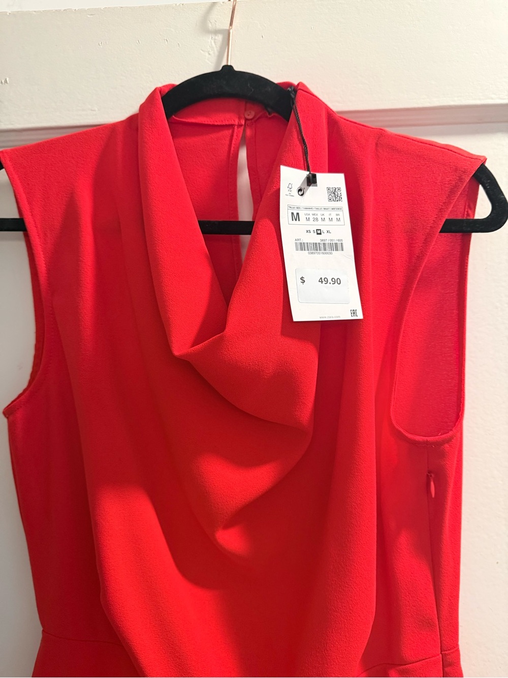 ZARA Draped Cowl Neck Red Mini Dress – Size Medium - Picture 8 of 12